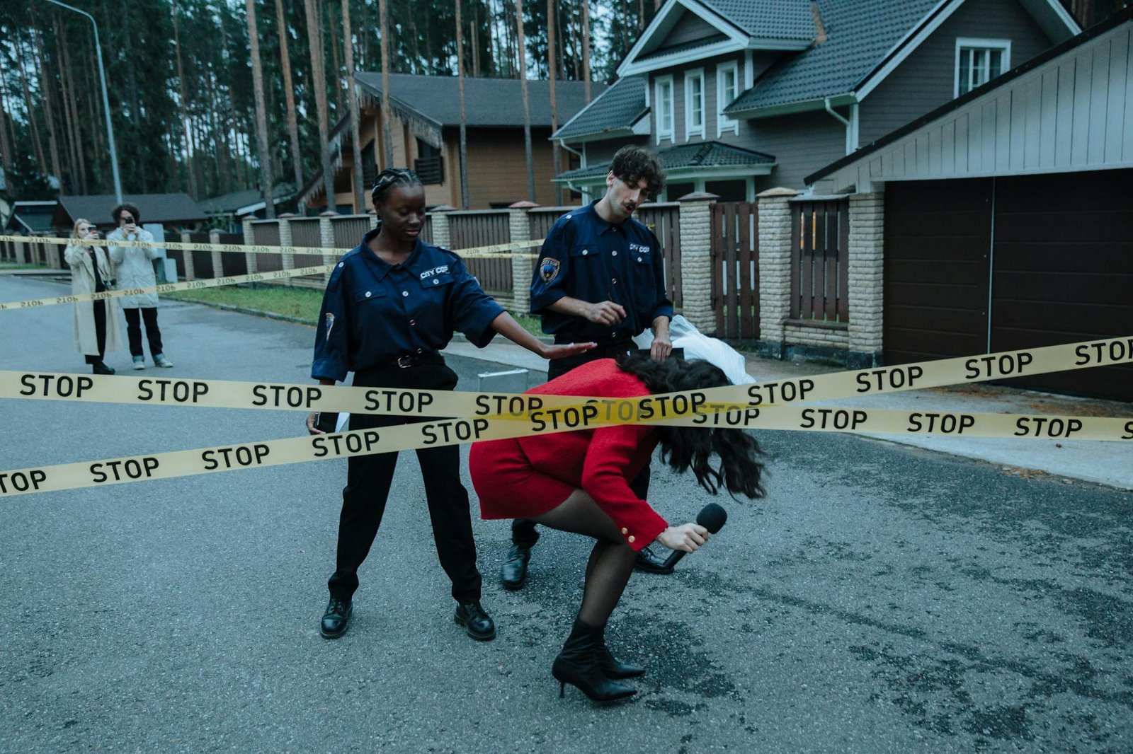 a reporter getting out of the crime scene